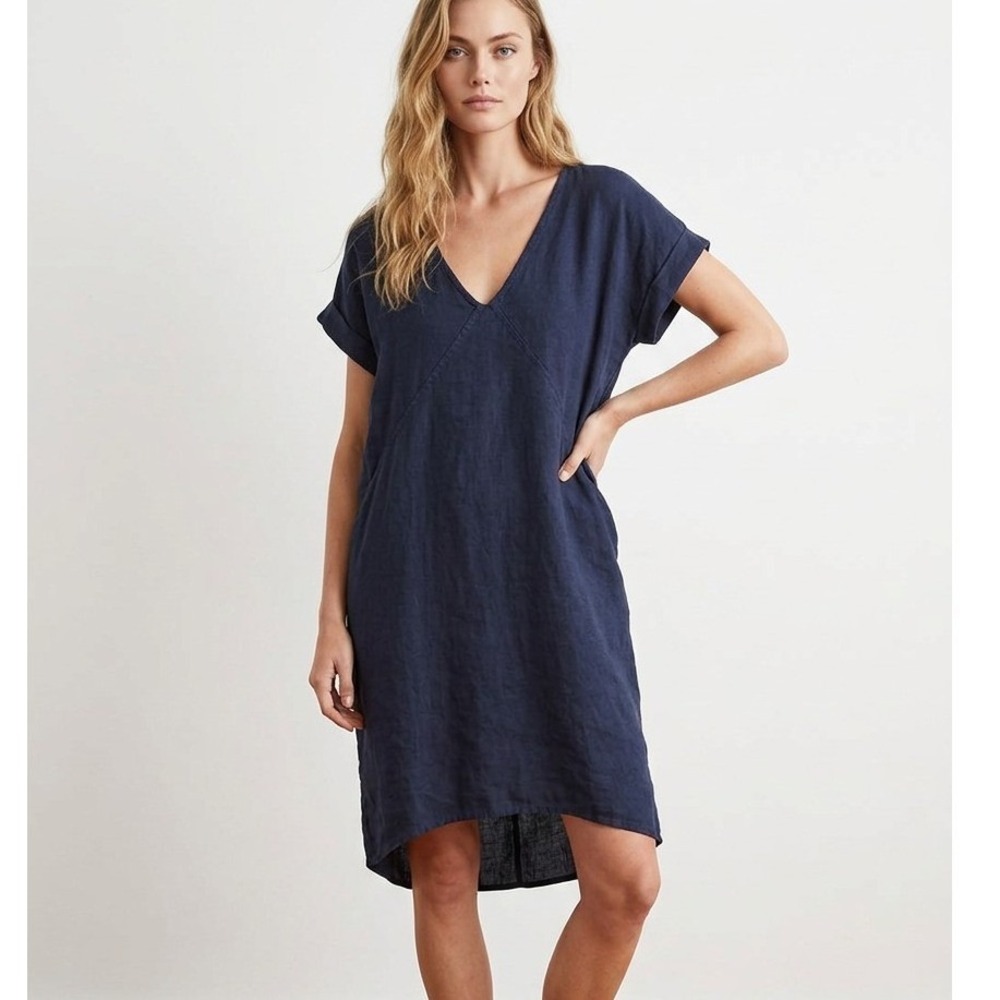 Esby Alice Tunic Dress Navy Linen Cocoon Shift XS Lagenlook Quiet Luxury Coastal